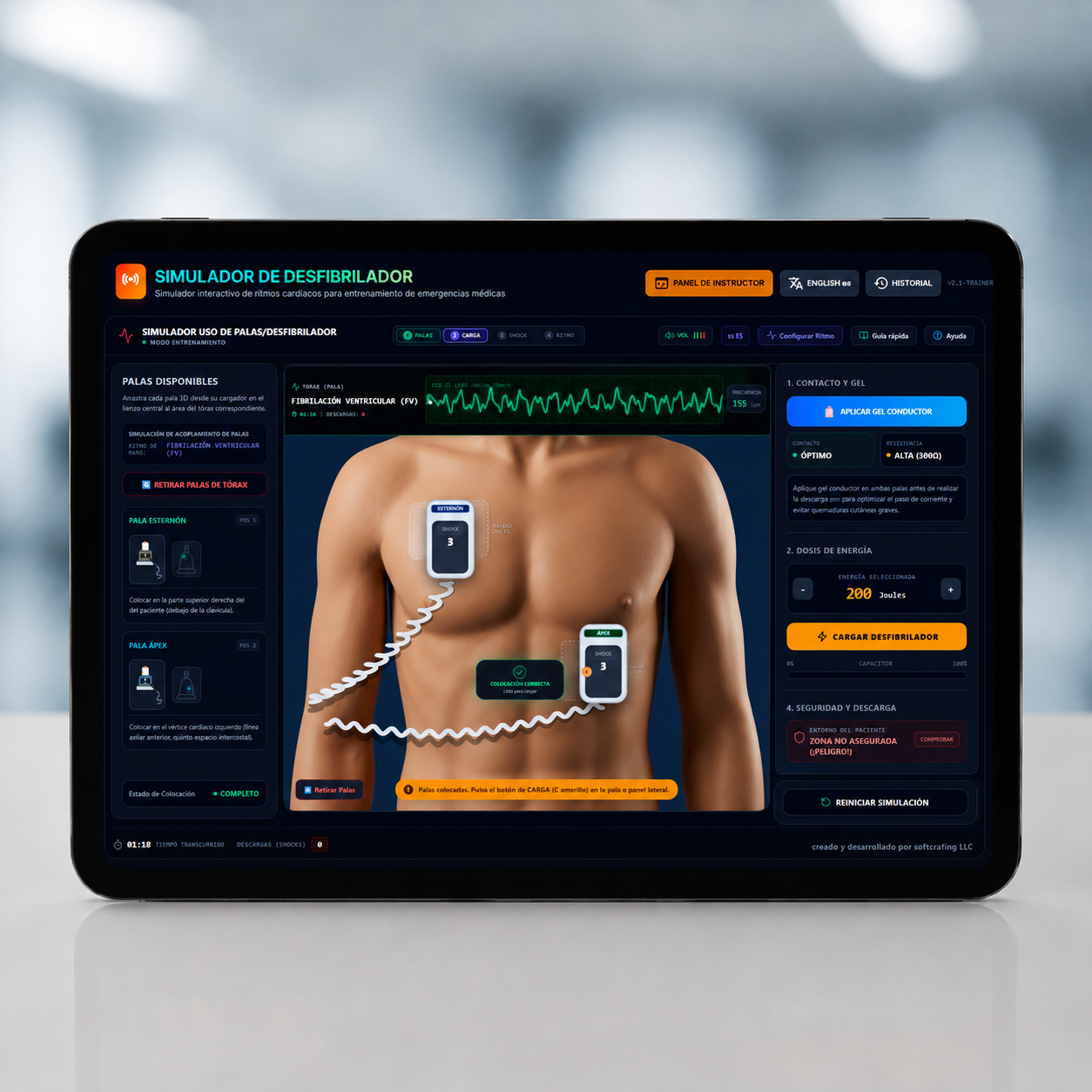 Simulador Virtual de Palas de Desfibrilador para Entrenamiento Médico